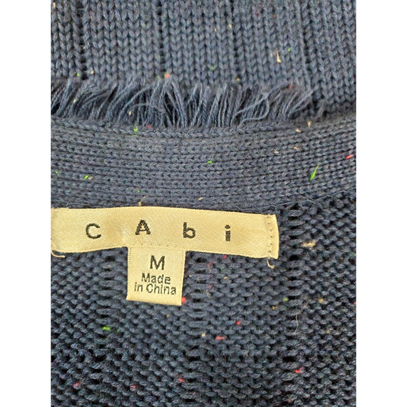 Cabi Womens Medium Navy Blue Speckled Duchess Cardigan Long Fringe Hems Pockets - Picture 7 of 11